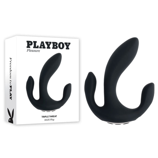 Playboy Pleasure Triple Threat Black Usb Rechargeable Triple Probe Vibrator