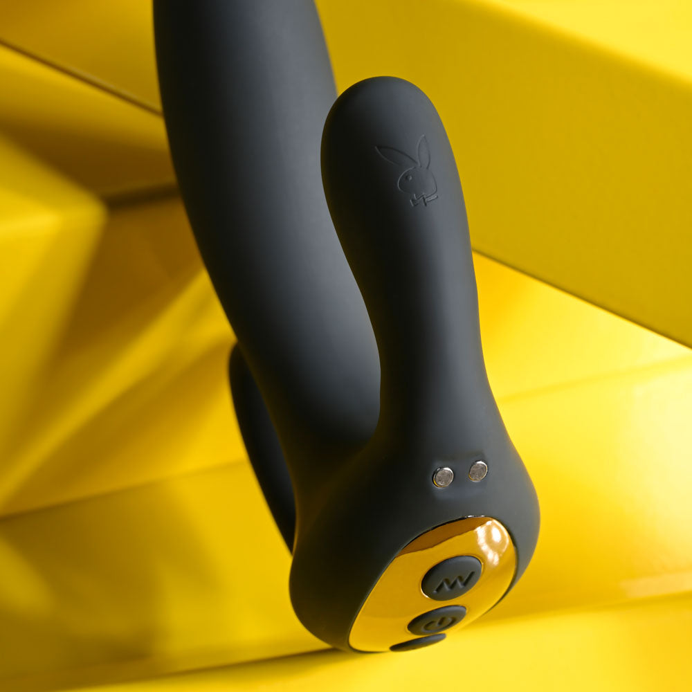 Playboy Pleasure Triple Threat Black Usb Rechargeable Triple Probe Vibrator