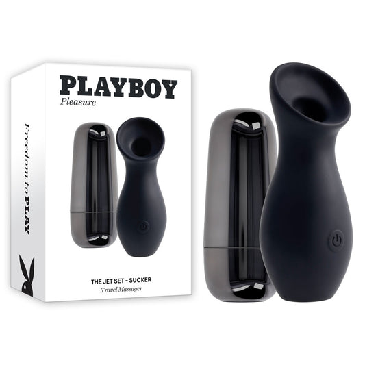 Playboy Pleasure The Jet Set Sucker Black 10.3 Cm Sucking Stimulator With Rechargeable Charging Case