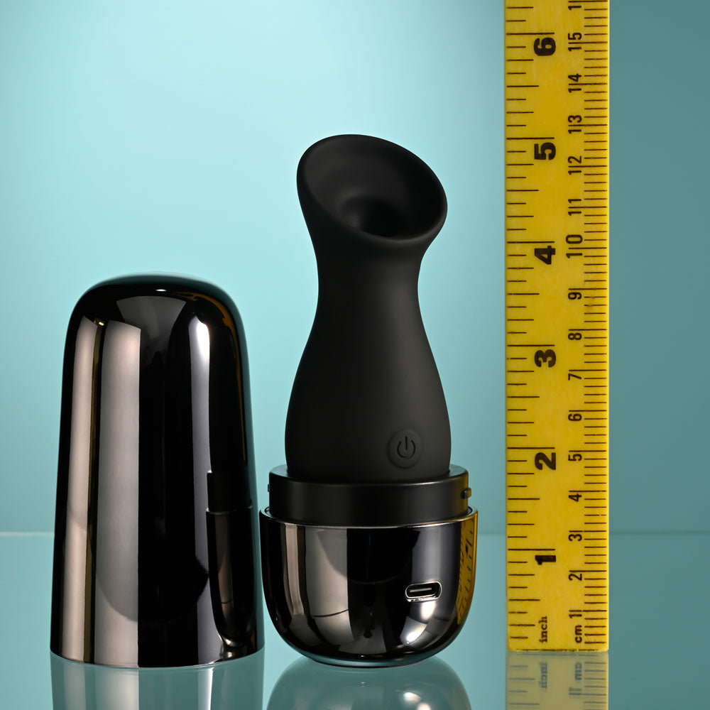 Playboy Pleasure The Jet Set Sucker Black 10.3 Cm Sucking Stimulator With Rechargeable Charging Case