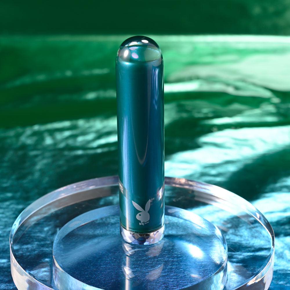 Playboy Pleasure Emerald Blue 9.1 Cm Usb Rechargeable Glass Tipped Bullet