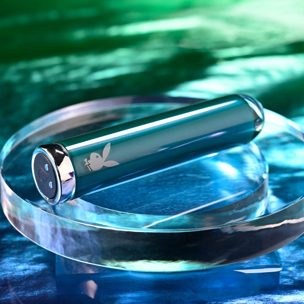 Playboy Pleasure Emerald Blue 9.1 Cm Usb Rechargeable Glass Tipped Bullet