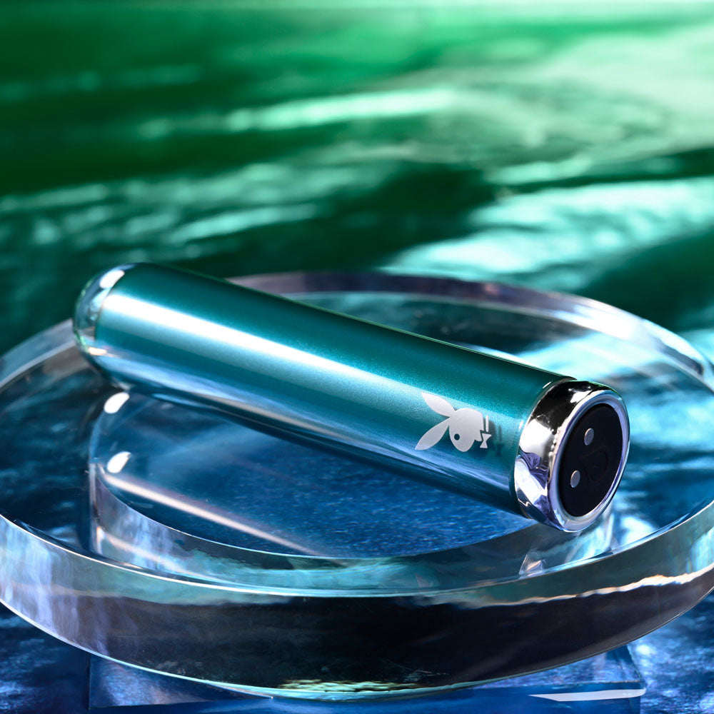 Playboy Pleasure Emerald Blue 9.1 Cm Usb Rechargeable Glass Tipped Bullet