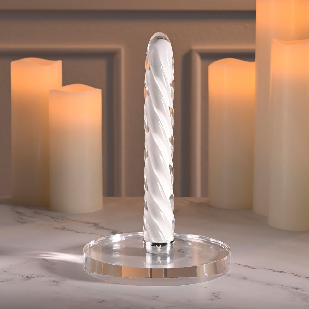 Playboy Pleasure In A Twist White Glass 17.5 Cm Usb Rechargeable Vibrator
