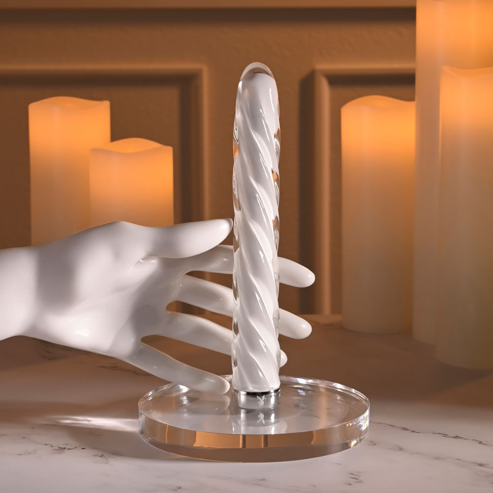 Playboy Pleasure In A Twist White Glass 17.5 Cm Usb Rechargeable Vibrator