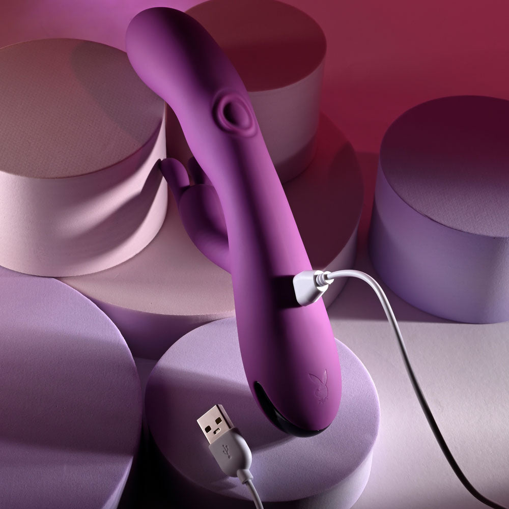 Playboy Pleasure Busy Bunny Purple 22.6 Cm Usb Rechargeable Rabbit Vibrator With Tapping Shaft