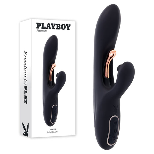 Playboy Pleasure Aureus Black 22.7 Cm Usb Rechargeable Rabbit Vibrator With Internal Flicker