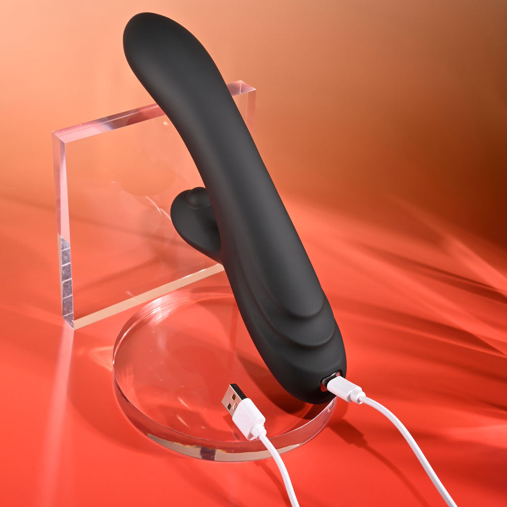 Playboy Pleasure Aureus Black 22.7 Cm Usb Rechargeable Rabbit Vibrator With Internal Flicker