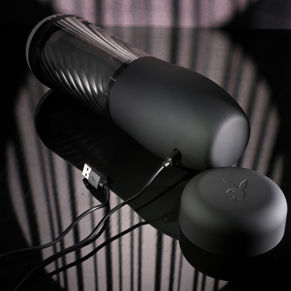 Playboy Pleasure Whirlwind Clear Usb Rechargeable Thrusting And Spinning Auto Stroker