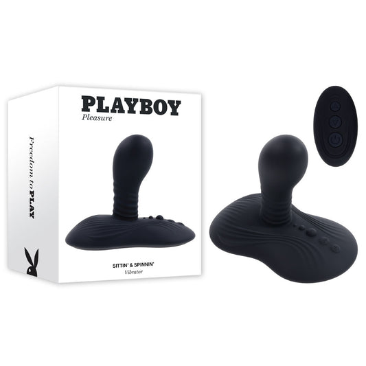 Playboy Pleasure Sittin & Spinnin Black Usb Rechargeable Spinning Vibrator & Grinder Pad With Remote