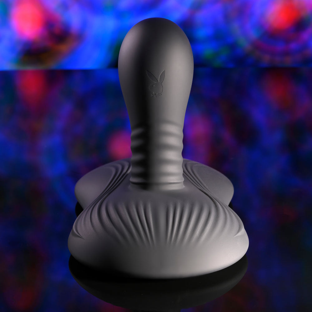 Playboy Pleasure Sittin & Spinnin Black Usb Rechargeable Spinning Vibrator & Grinder Pad With Remote