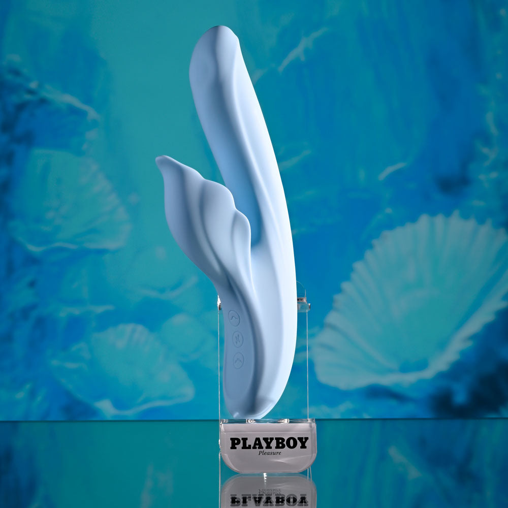 Playboy Pleasure In Bloom Blue 23.5 Cm Usb Rechargeable Thrusting Tapping & Heating Dual Vibrator