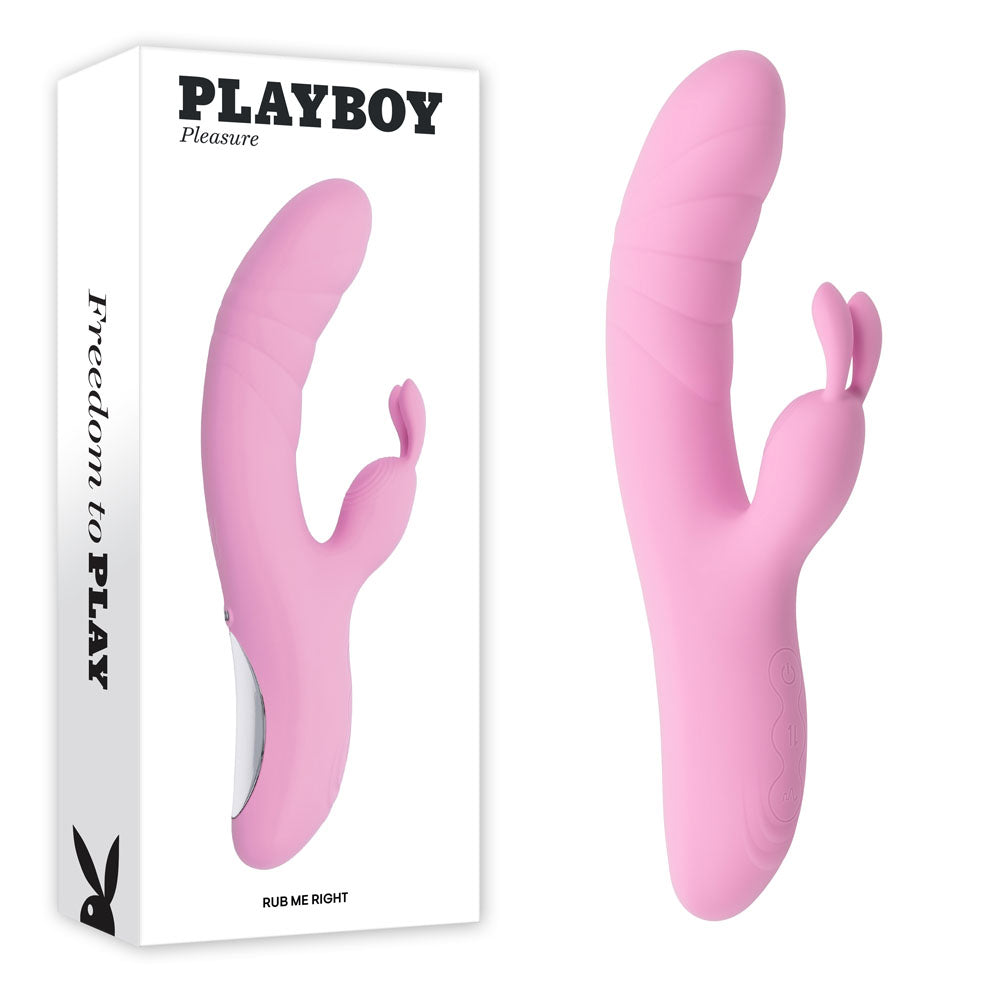Playboy Pleasure Rub Me Right Pink 23.2 Cm Usb Rechargeable Thrusting Rabbit Vibrator