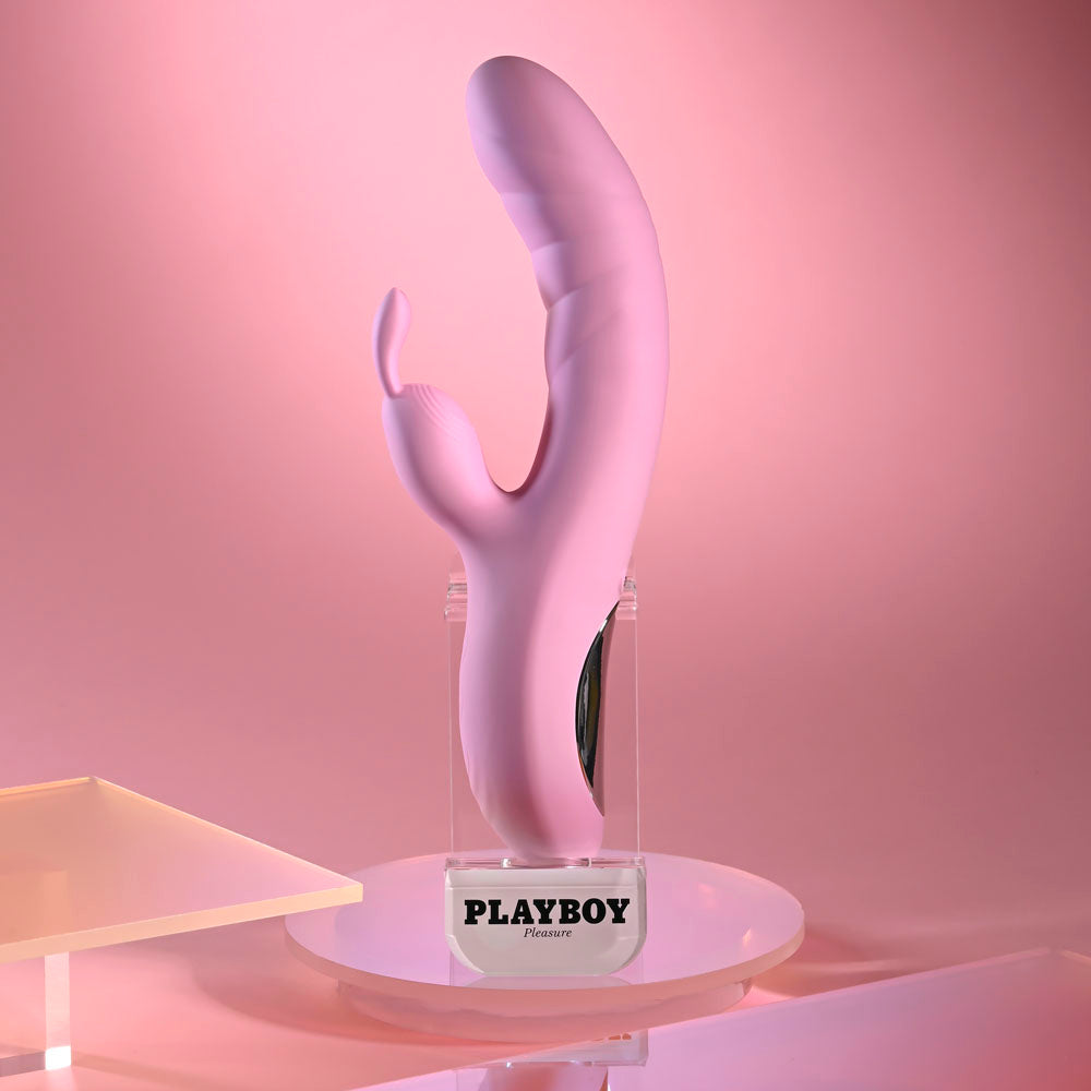 Playboy Pleasure Rub Me Right Pink 23.2 Cm Usb Rechargeable Thrusting Rabbit Vibrator