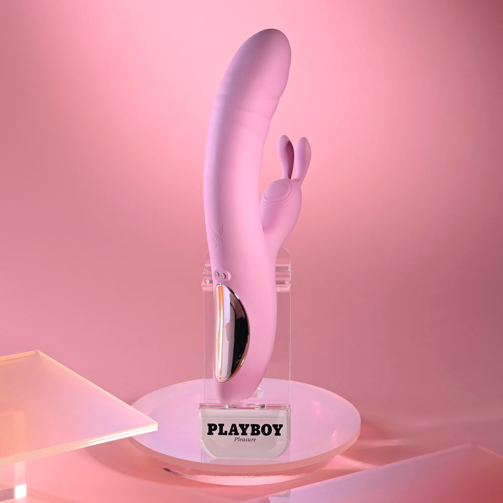 Playboy Pleasure Rub Me Right Pink 23.2 Cm Usb Rechargeable Thrusting Rabbit Vibrator