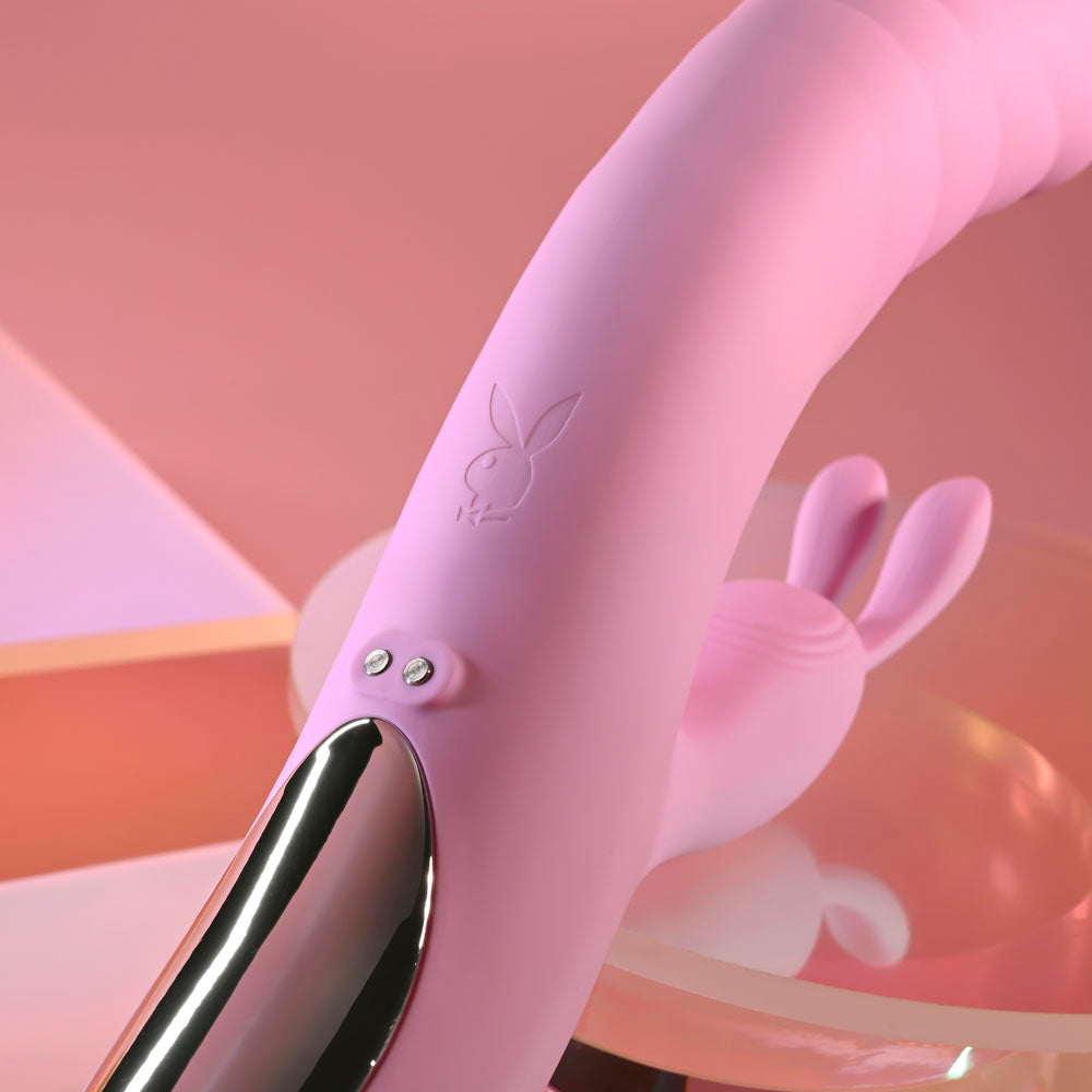 Playboy Pleasure Rub Me Right Pink 23.2 Cm Usb Rechargeable Thrusting Rabbit Vibrator