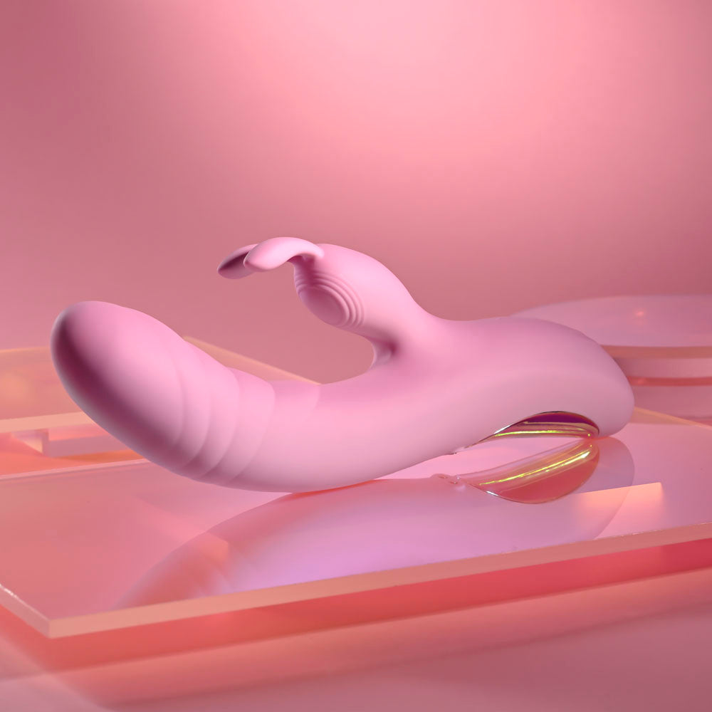 Playboy Pleasure Rub Me Right Pink 23.2 Cm Usb Rechargeable Thrusting Rabbit Vibrator