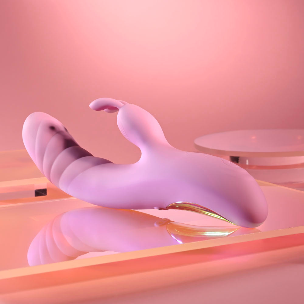 Playboy Pleasure Rub Me Right Pink 23.2 Cm Usb Rechargeable Thrusting Rabbit Vibrator