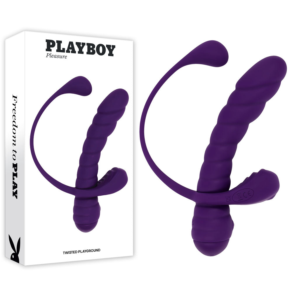 Playboy Pleasure Twisted Playground Purple Usb Rechargeable Vibrator And Cock Ring Kit