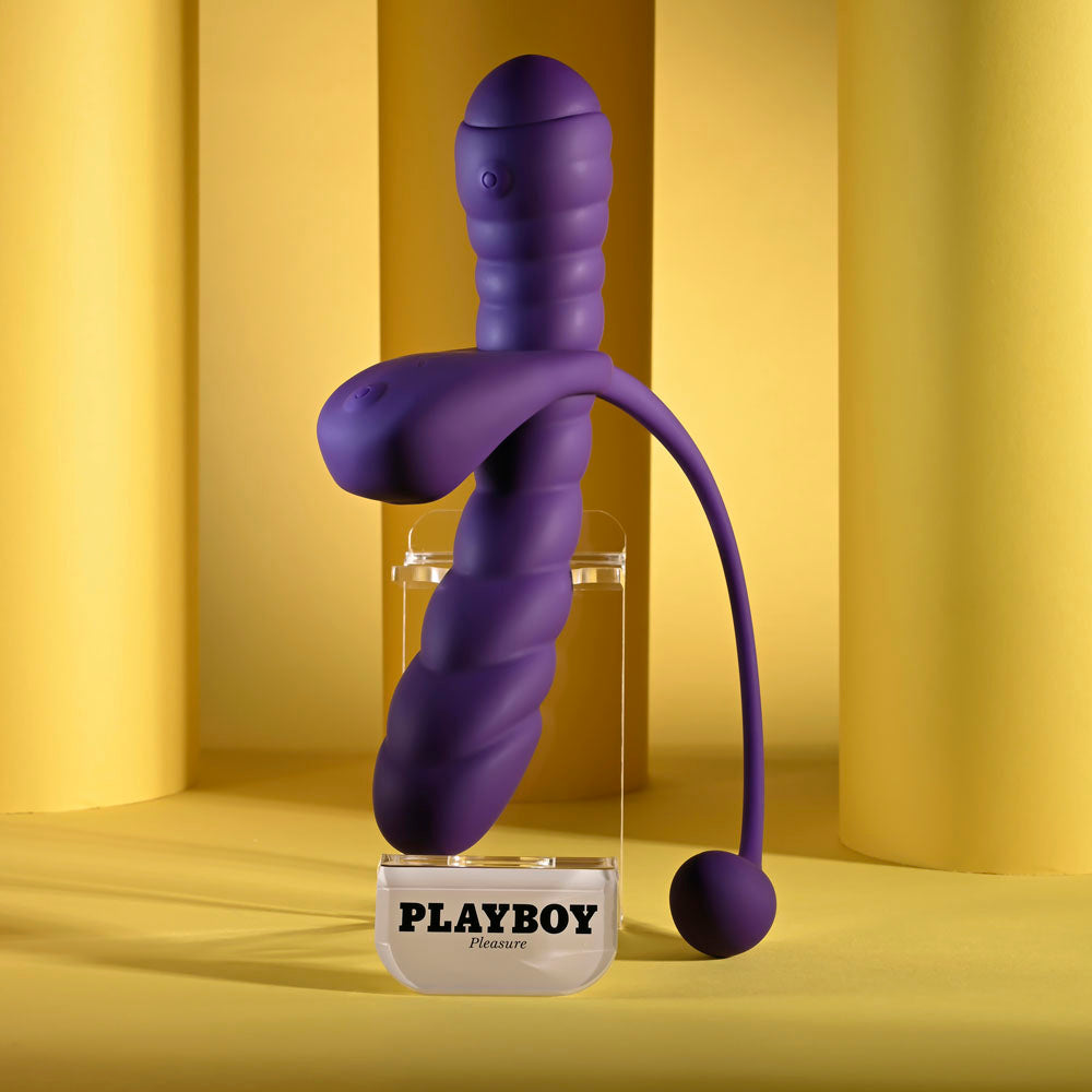 Playboy Pleasure Twisted Playground Purple Usb Rechargeable Vibrator And Cock Ring Kit