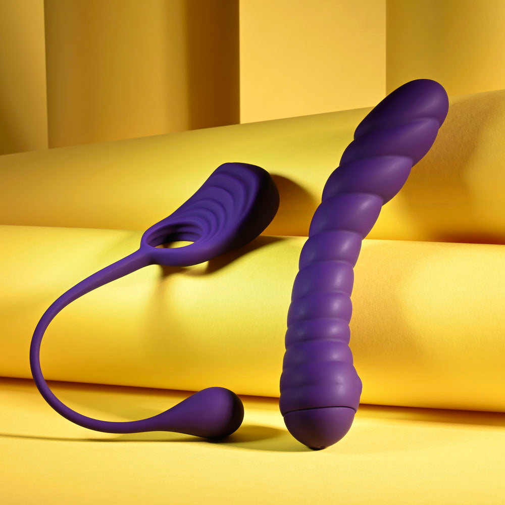 Playboy Pleasure Twisted Playground Purple Usb Rechargeable Vibrator And Cock Ring Kit