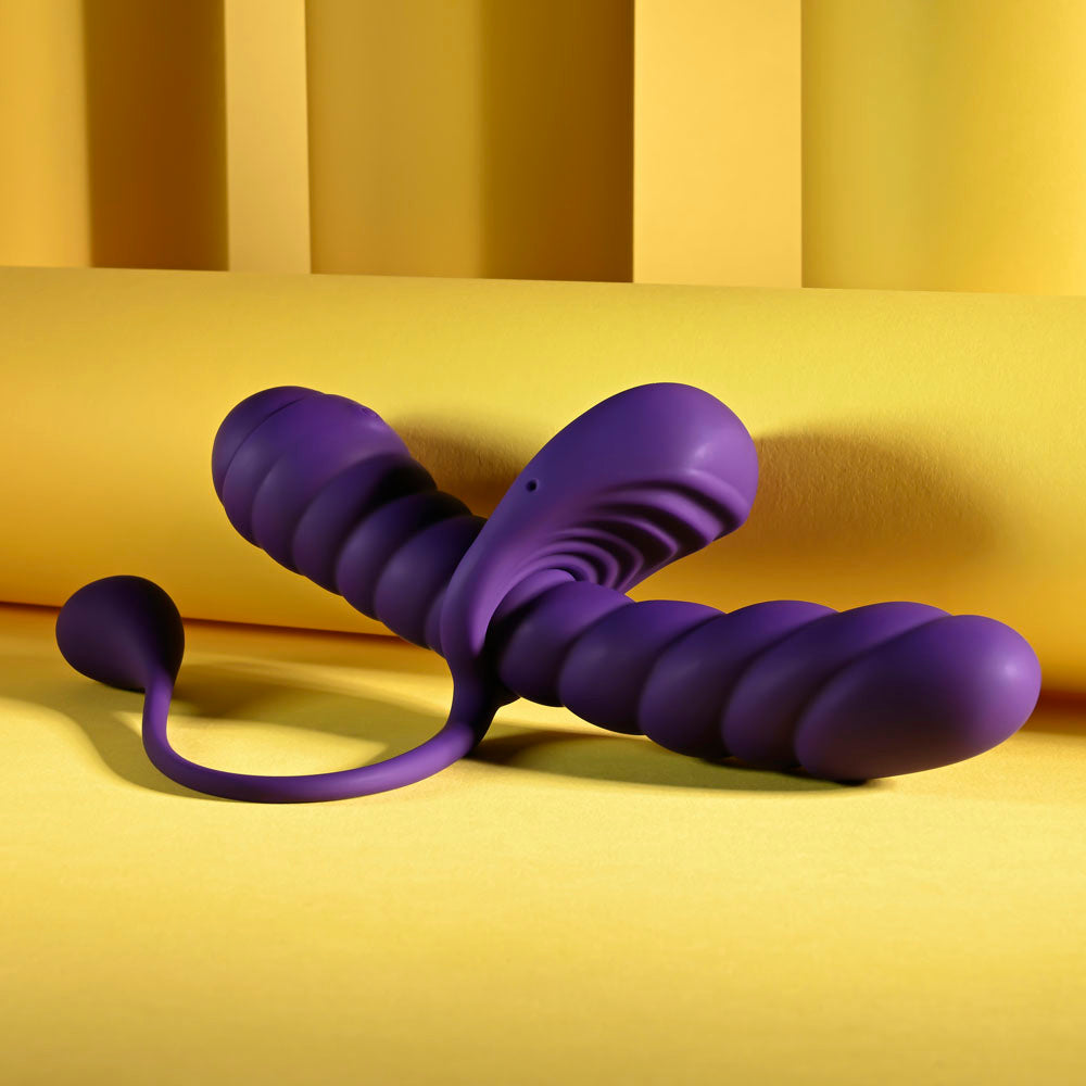 Playboy Pleasure Twisted Playground Purple Usb Rechargeable Vibrator And Cock Ring Kit
