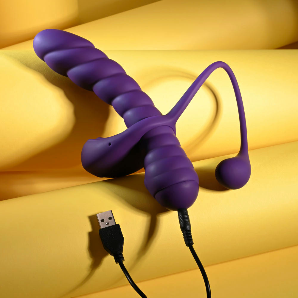Playboy Pleasure Twisted Playground Purple Usb Rechargeable Vibrator And Cock Ring Kit