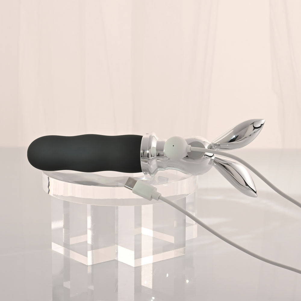 Playboy Pleasure Bunny On The Go Black/Chrome 18.6 Cm Usb C Rechargeable Vibrator