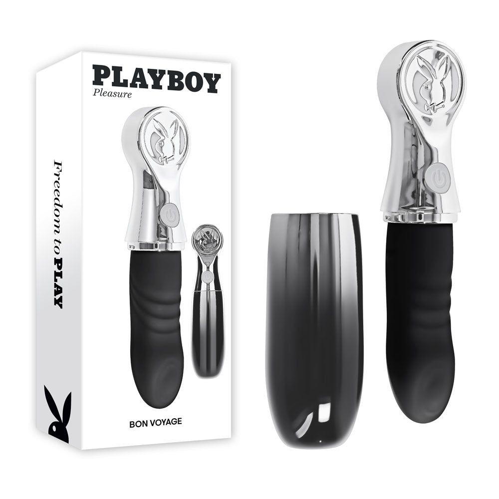Playboy Pleasure Bon Voyage Black/Chrome 18.7 Cm Usb C Rechargeable Tapping Vibrator
