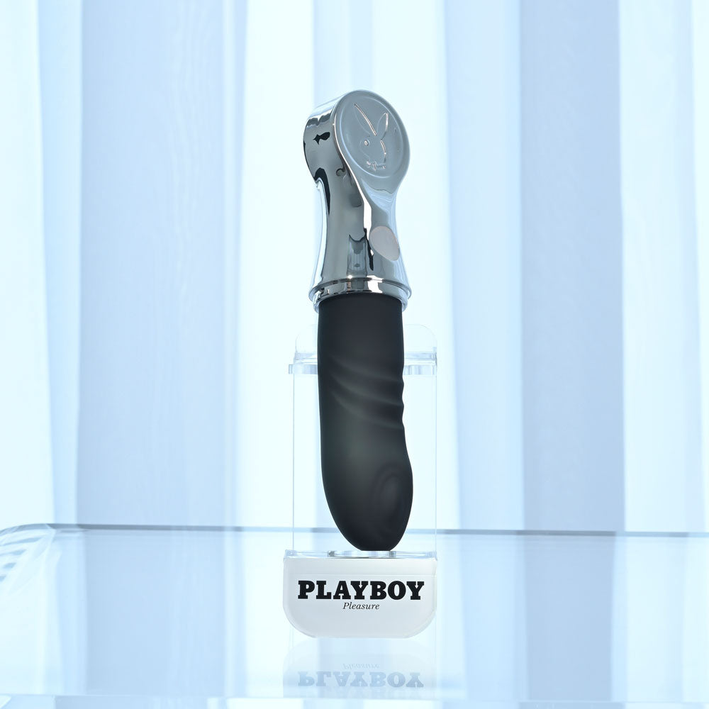 Playboy Pleasure Bon Voyage Black/Chrome 18.7 Cm Usb C Rechargeable Tapping Vibrator