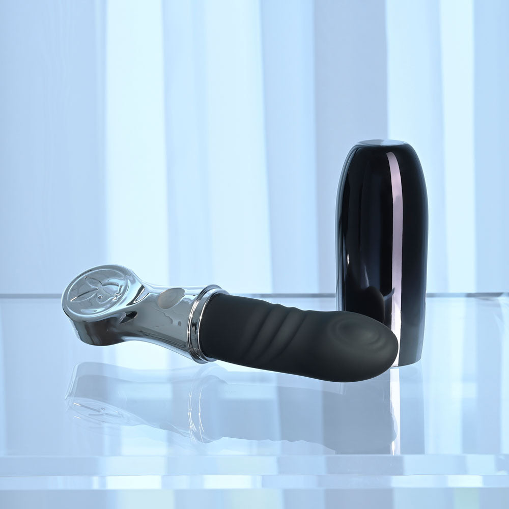 Playboy Pleasure Bon Voyage Black/Chrome 18.7 Cm Usb C Rechargeable Tapping Vibrator