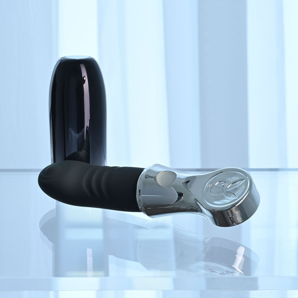 Playboy Pleasure Bon Voyage Black/Chrome 18.7 Cm Usb C Rechargeable Tapping Vibrator