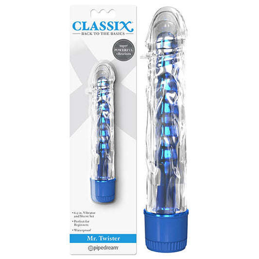 Classix Mr Twister Metallic Blue 16.5 Cm (6'') Vibrator With Clear Sleeve