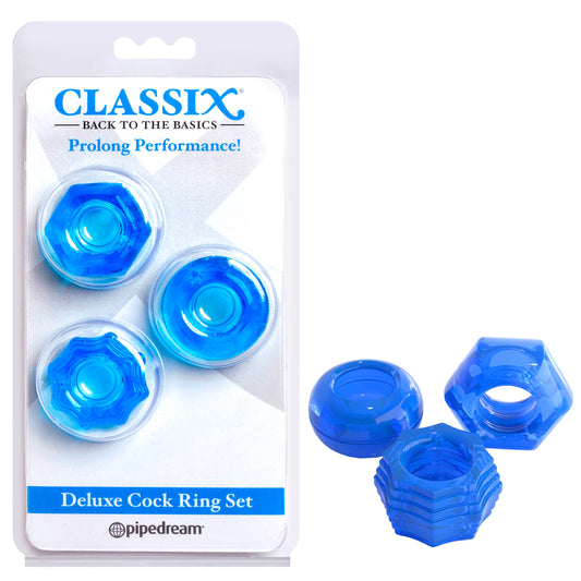 Classix Deluxe Cock Ring Set Blue Cock Rings Set Of 2