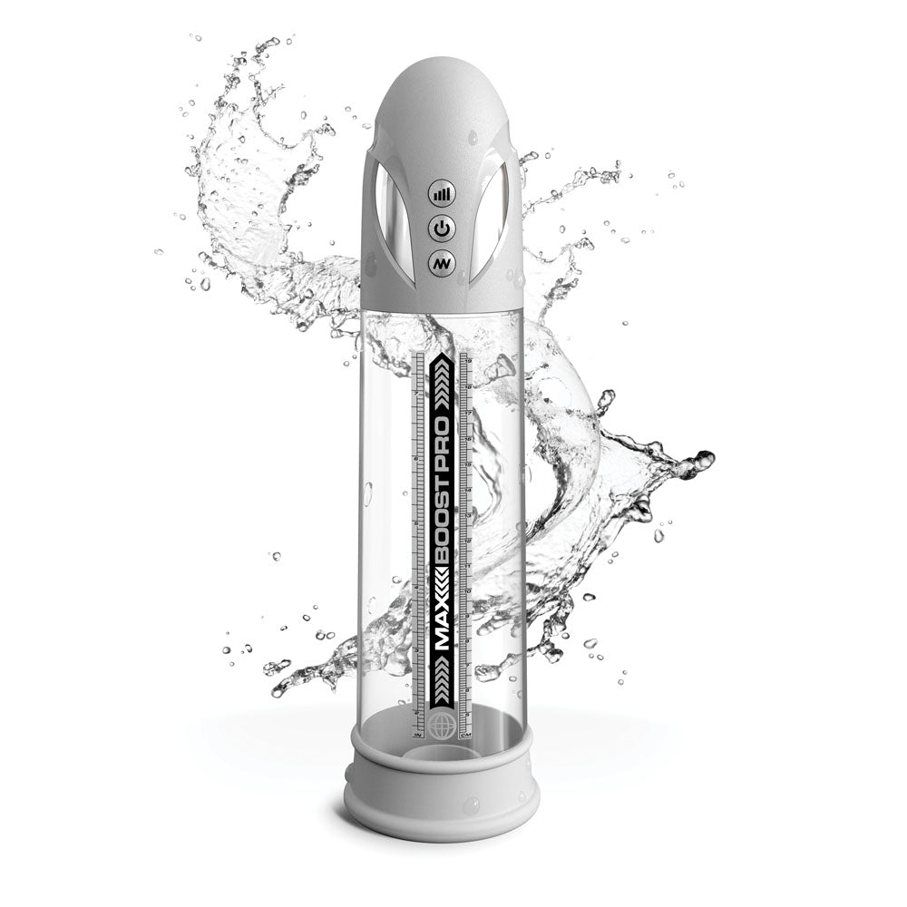Pump Worx Max Boost Pro Flow White White/Clear Usb Rechargeable Waterproof Auto Penis Pump