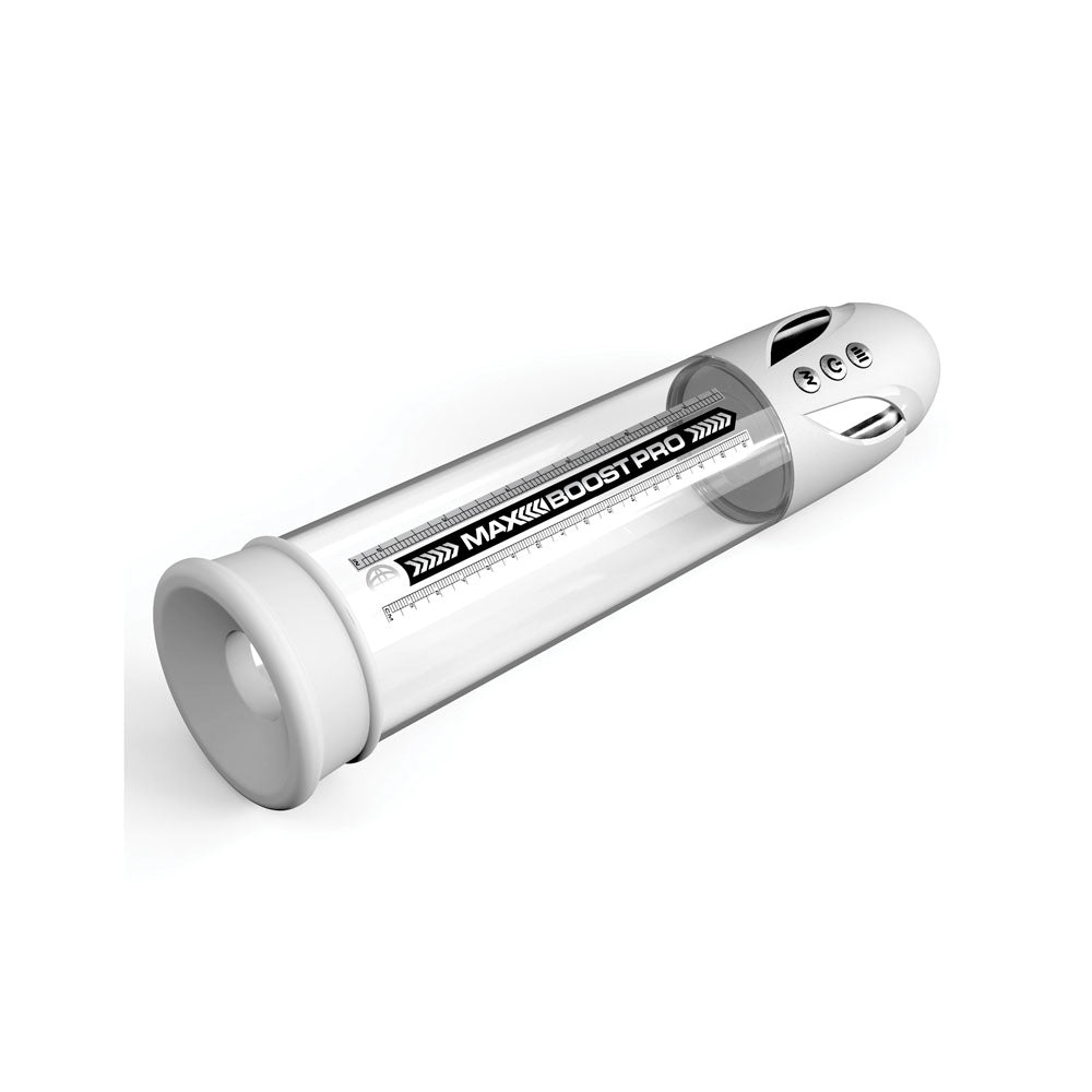 Pump Worx Max Boost Pro Flow White White/Clear Usb Rechargeable Waterproof Auto Penis Pump