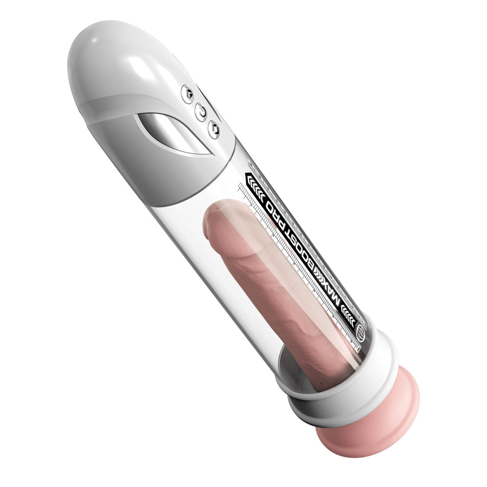 Pump Worx Max Boost Pro Flow White White/Clear Usb Rechargeable Waterproof Auto Penis Pump