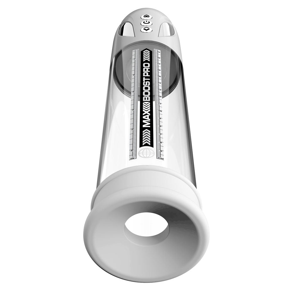 Pump Worx Max Boost Pro Flow White White/Clear Usb Rechargeable Waterproof Auto Penis Pump