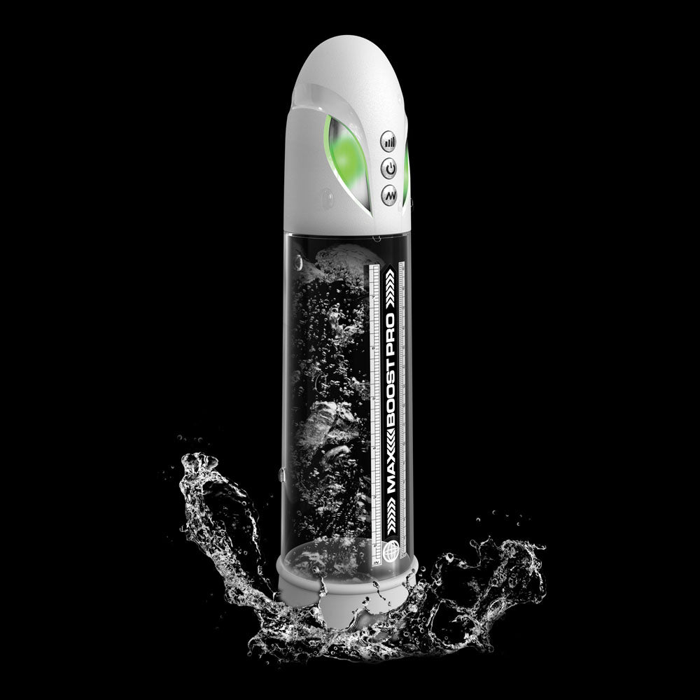 Pump Worx Max Boost Pro Flow White White/Clear Usb Rechargeable Waterproof Auto Penis Pump