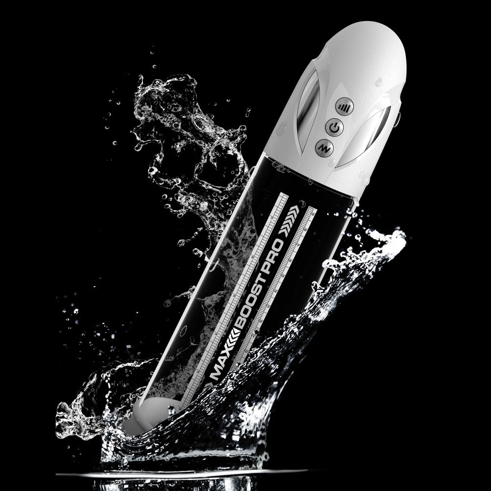Pump Worx Max Boost Pro Flow White White/Clear Usb Rechargeable Waterproof Auto Penis Pump