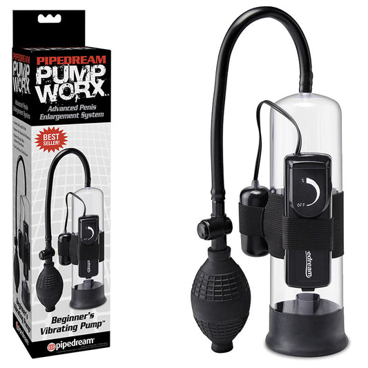 Pump Worx Beginner's Vibrating Pump Clear/Black Vibrating Penis Pump