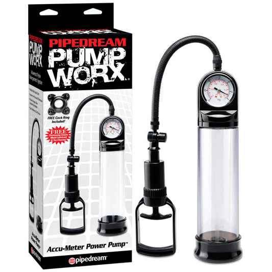 Pump Worx Accu Meter Power Pump Clear/Black Penis Pump With Gauge