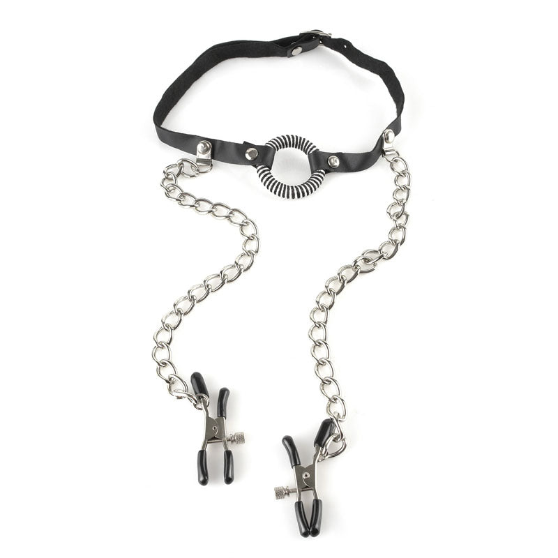Fetish Fantasy Series O Ring Gag With Nipple Clamps Body Restraints