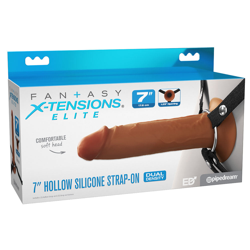 Fx Elite 7'' Silicone Hollow Strap On Tan Tan 17.8 Cm Hollow Strap On