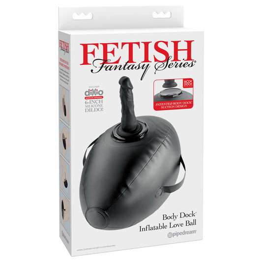Fetish Fantasy Series Body Dock Inflatable Love Ball Black Inflatable Cushion With Black 15.2 Cm Dildo
