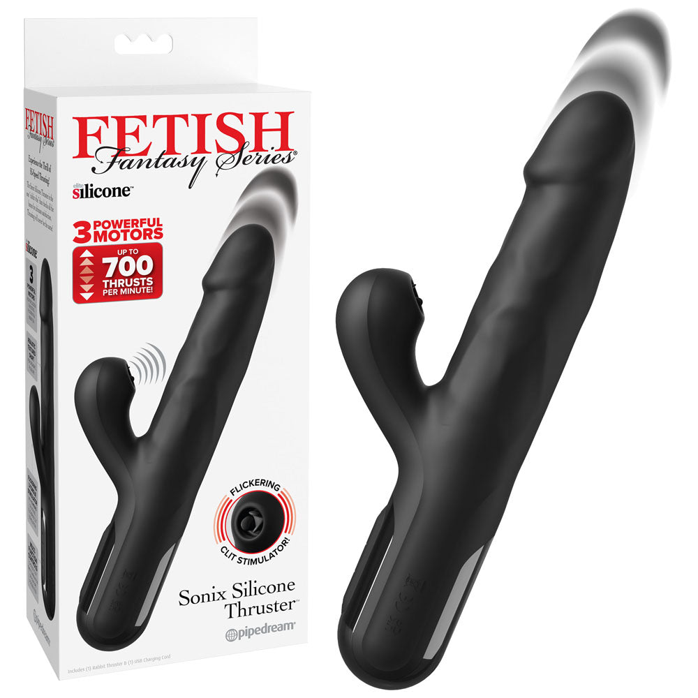 Ffs Sonix Silicone Thruster Black 22 Cm Usb Rechargeable Thrusting Vibrator With Flicking Clit Stim