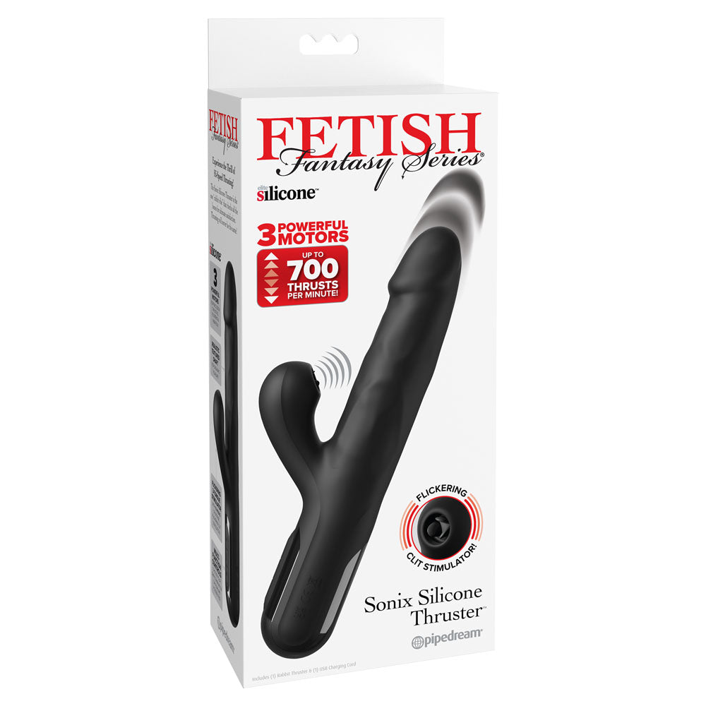 Ffs Sonix Silicone Thruster Black 22 Cm Usb Rechargeable Thrusting Vibrator With Flicking Clit Stim
