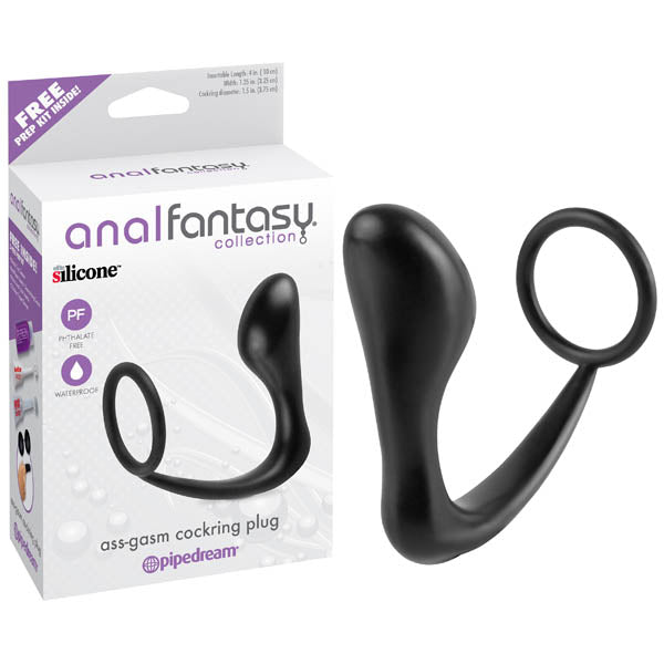 Anal Fantasy Collection Ass Gasm Cock Ring Plug Black 10 Cm (4'') Prostate Massager With Cock Ring