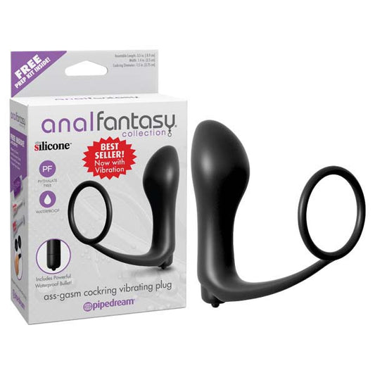 Anal Fantasy Collection Ass Gasm Cockring Plug Black Vibrating Butt Plug With Cock Ring