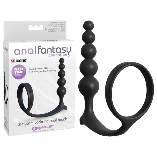 Anal Fantasy Collection Ass Gasm Cockring Anal Beads Black Cock Ring With Anal Plug